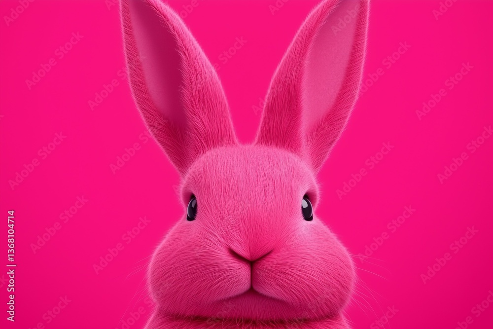 Obraz premium Close-Up of Vibrant Pink Rabbit on a Pink Background.