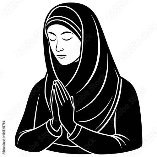 A silhouette of a Muslim woman in the prostration position (Sujood), symbolizing deep devotion and submission