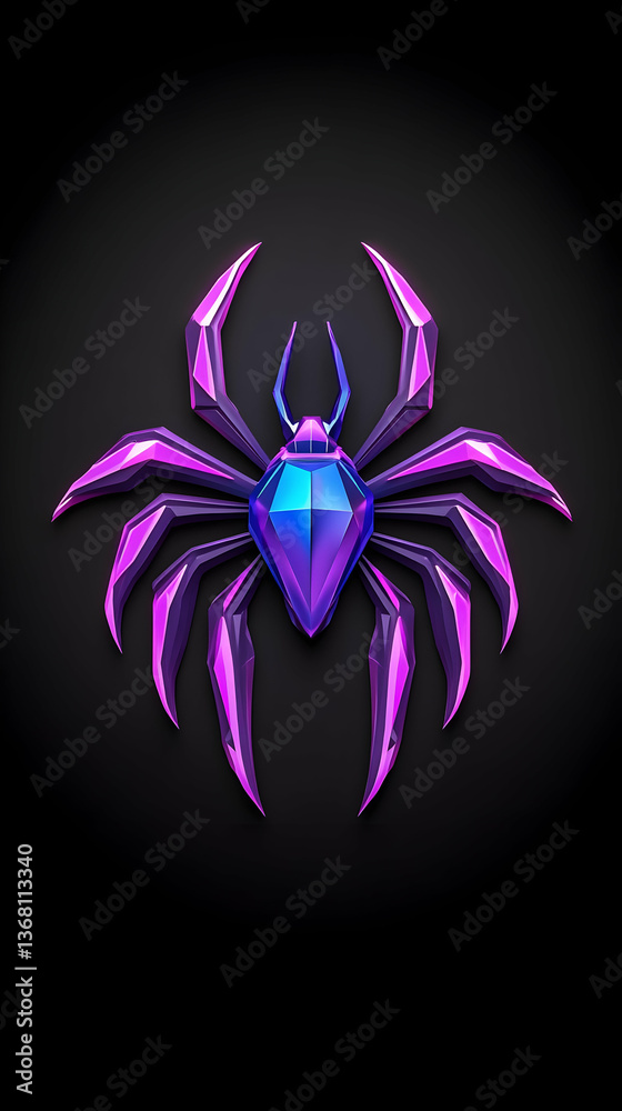 Fototapeta premium Low-poly iridescent spider on black background
