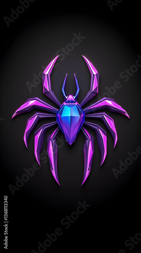 Low-poly iridescent spider on black background