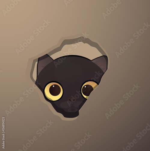 black cat  
is hiding, cat is afraid