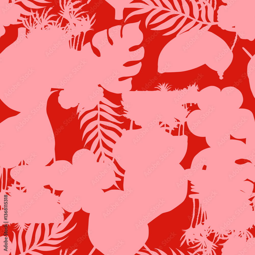 Tropical pattern, floral, leaves. Digital print in Repeat (rapport), Resolution 300 DPI, ideal for fashion, decoration and stationery. Tropical pattern, floral, leaves. Digital print in Repeat (rapport), Resolution 300 DPI, ideal for fashion, decoration and stationery.