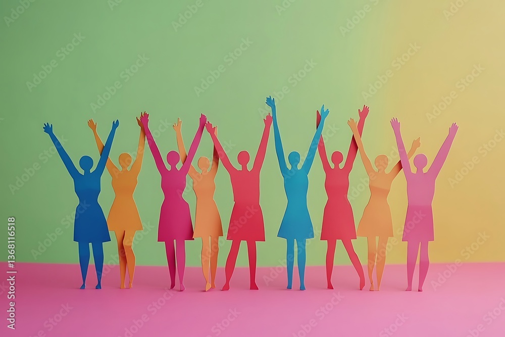 Fototapeta premium Colorful Paper Girls Celebrating Sisterhood
