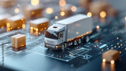 Futuristic logistics technology banner showcasing holographic shipment and delivery details. Highlighting the digital transformation and automation of supply chain and distribution networks.