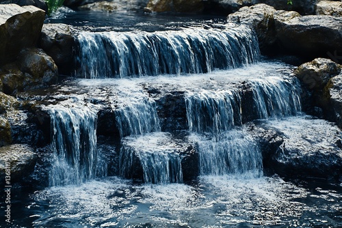 A waterfall with multiple streams converging into a single powerful flow, symbolizing the convergence of plans into action