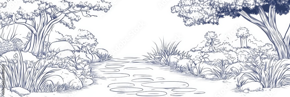 Fototapeta premium Peaceful stepping stone path through lush landscape