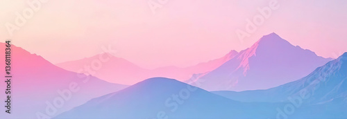 Banner with outlines of hills in pink-blue light