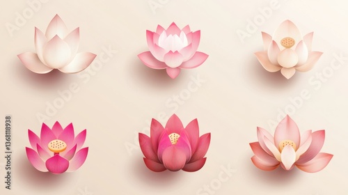 Elegant Lotus Flower Icons in Soft Light Shades