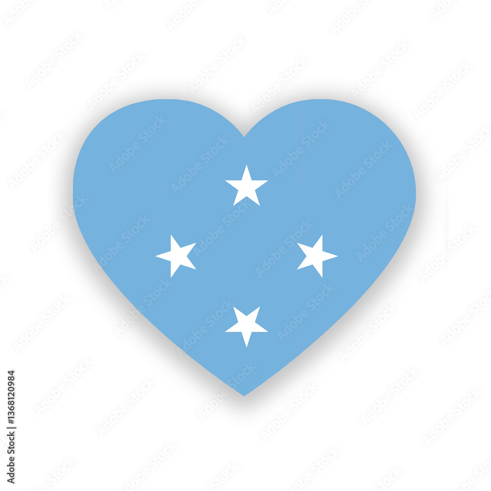 Micronesia national flag in heart shape isolated on white. Illustration Micronesia national flag in heart shape isolated on white. Illustration