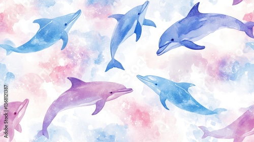 Playful Dolphins in Soft Watercolor Design
