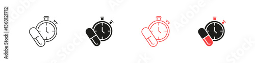 Medication schedule icons. Pill timing reminder symbols