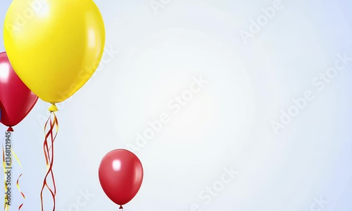 Abstract 3D Animated Background of Floating Balloons with Colorful Ribbons