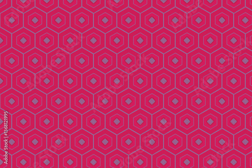 Geometric Harmony: A seamless pattern of repeating hexagons and diamonds, with a captivating display of vibrant colors, creating a visually stimulating aesthetic.