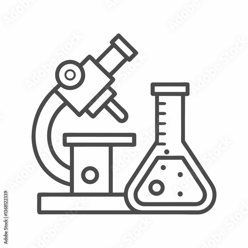 Microscope and Flask Laboratory Vector Icon.
