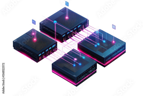 Wallpaper Mural A vibrant network of interconnected data nodes humming with energy, pulsating with pink and blue light, showcasing seamless data flow. Torontodigital.ca