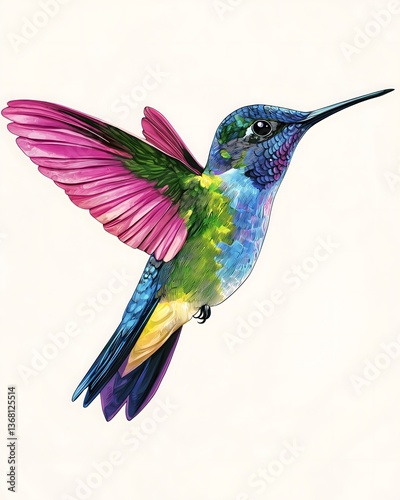 Vivid Hummingbird Illustration with Vibrant Colors and Detailed Design