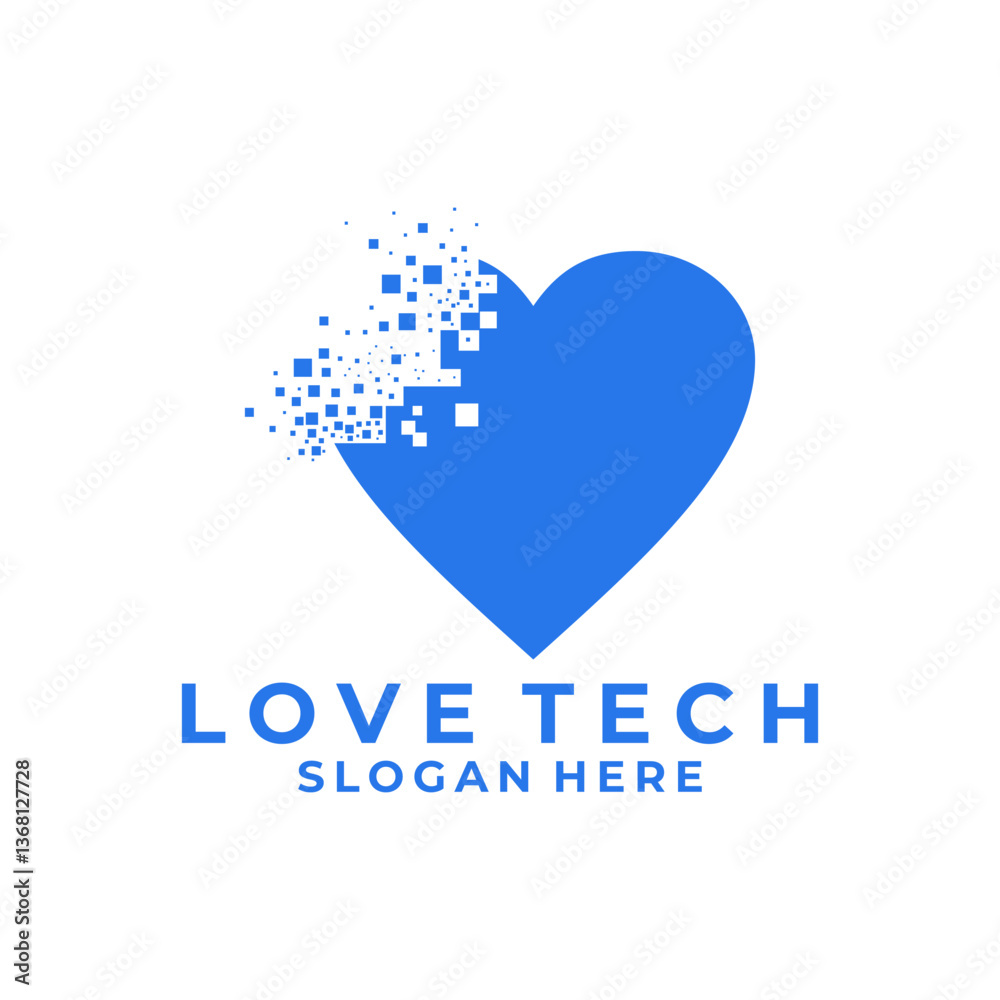 Obraz premium Pixel love logo design vector. Digital Heart Tech logo design vector template