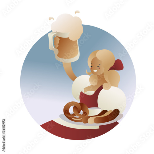 German young woman Cartoon character welcome with beer stein