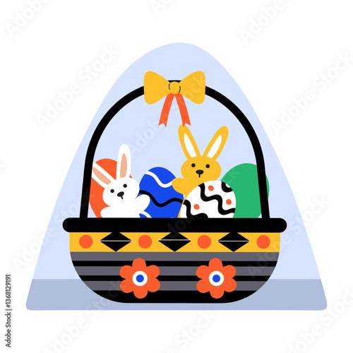 A flat style illustration of an easter egg basket 