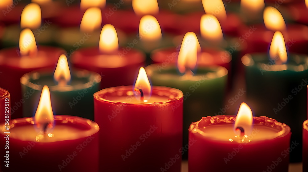Many burning colorful candles creating warm atmosphere Many burning colorful candles creating warm atmosphere