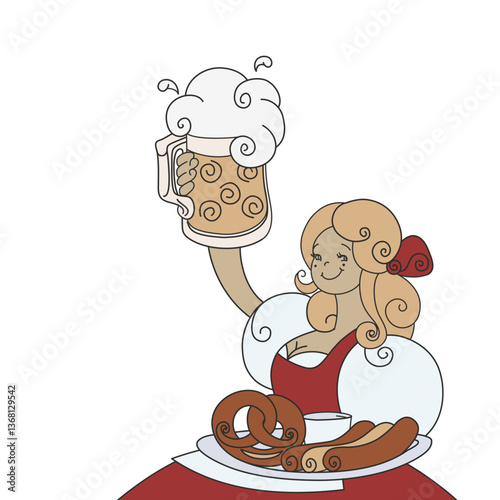 German young woman Cartoon character welcome with beer stein