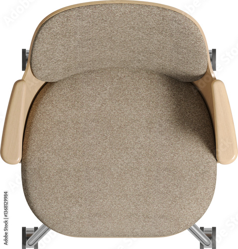 Top view of a modern wooden and light upholstered office armchair
