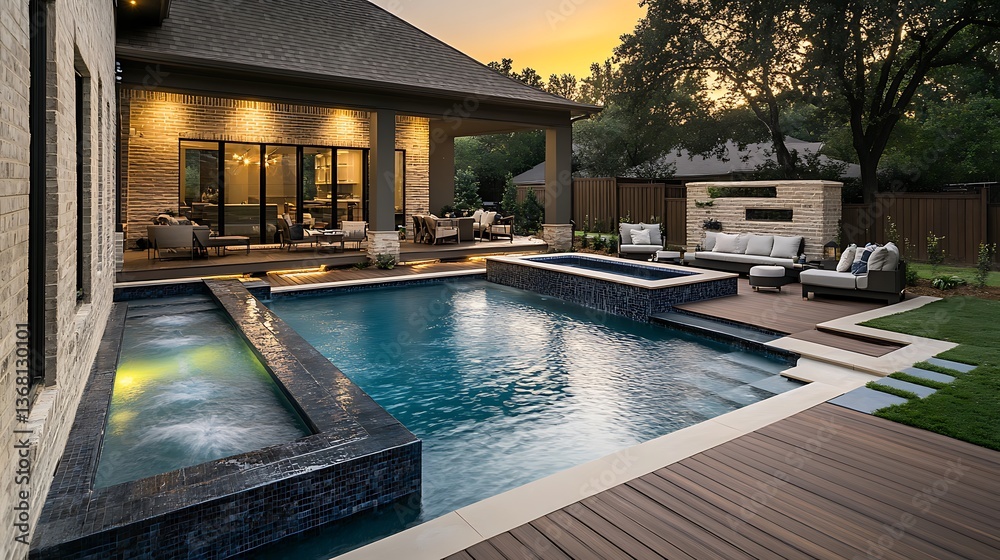 Obraz premium Modern backyard oasis with swimming pool and spa