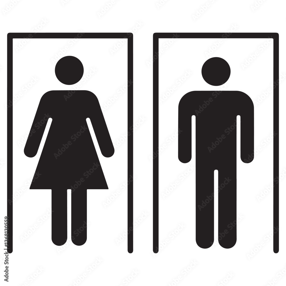 Restroom door pictograms. Woman and man public toilet vector signs, female and male hygiene washrooms symbols, Silhouette Vector Black. ladies and gentlemen wc restroom. with white background Restroom door pictograms. Woman and man public toilet vector signs, female and male hygiene washrooms symbols, Silhouette Vector Black. ladies and gentlemen wc restroom. with white background