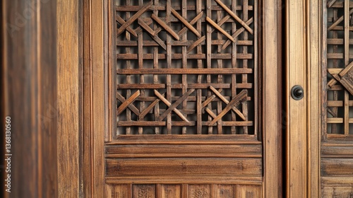 Intricate Wooden Door with Decorative Carvings