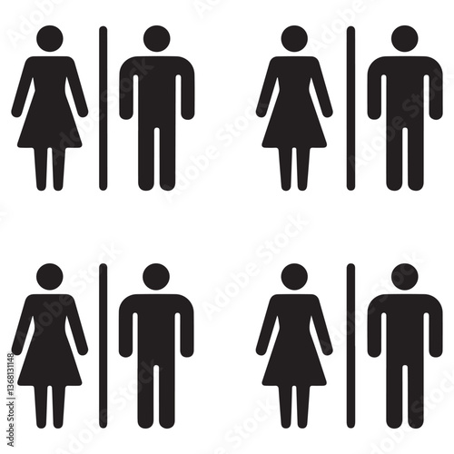 Restroom door pictograms. Woman and man public toilet vector signs, female and male hygiene washrooms symbols, Silhouette Vector Black. ladies and gentlemen wc restroom. with white background