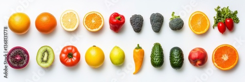 Wallpaper Mural Fresh Fruits and Vegetables Arranged in a Colorful Line Display Torontodigital.ca