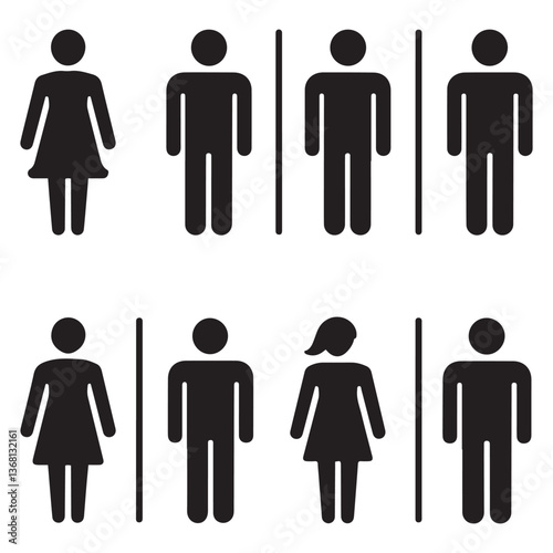 Restroom door pictograms. Woman and man public toilet vector signs, female and male hygiene washrooms symbols, Silhouette Vector Black. ladies and gentlemen wc restroom. with white background