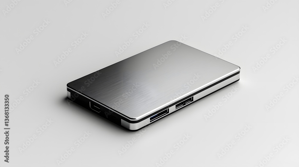 Sleek and Compact External Hard Drive on Minimalist White Background Sleek and Compact External Hard Drive on Minimalist White Background