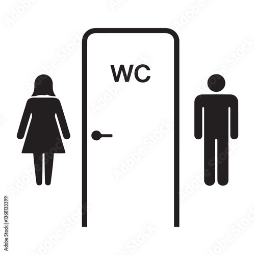 Restroom door pictograms. Woman and man public toilet vector signs, female and male hygiene washrooms symbols, Silhouette Vector Black. ladies and gentlemen wc restroom. with white background