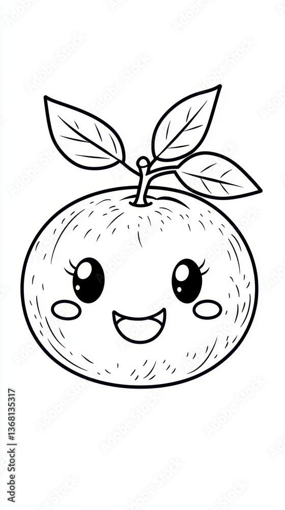 Obraz premium Cute Hand-Drawn Cartoon Orange Character with Leaves and Smile