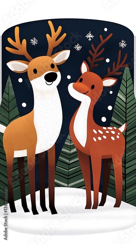 Cute Deer Winter Scene