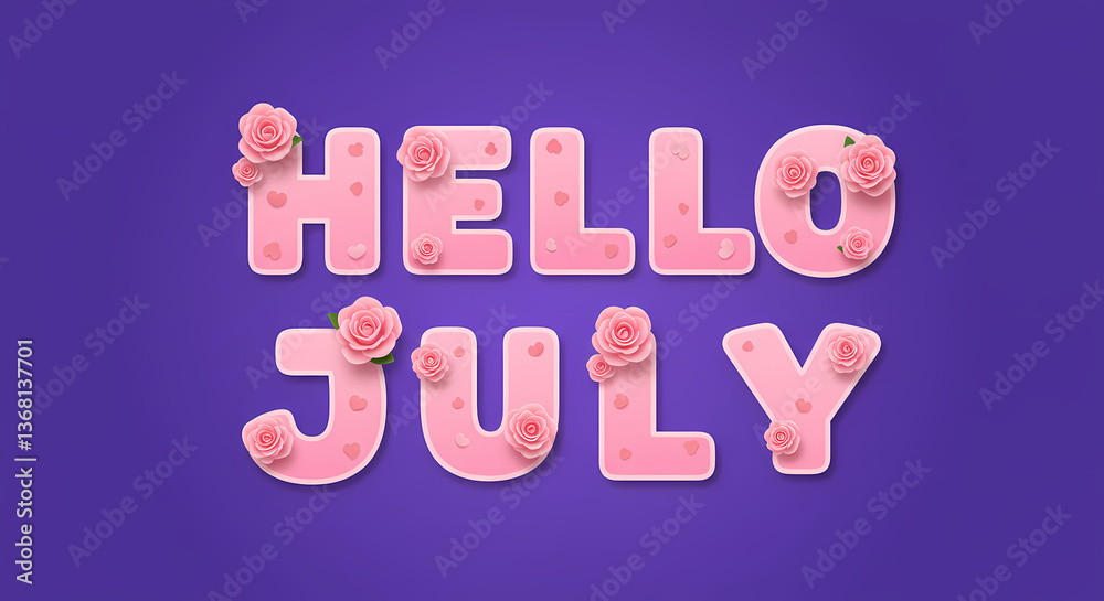 Fototapeta premium Hello July: Floral Summer Typography