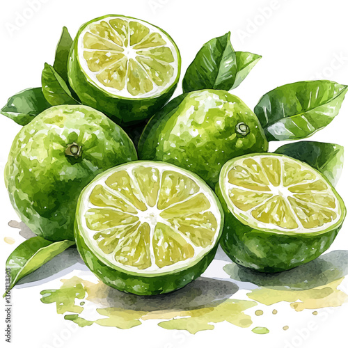 A watercolor of an Australian finger lime, isolated on a white background. Australian finger lime vector.

