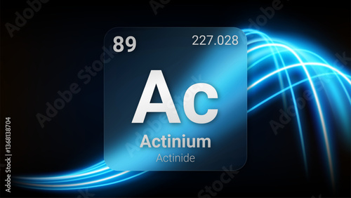 Actinium (Ac) (089) Actinide, Glass Morphism Element Futuristic Neon Light Glow Background Periodic Table, Chemical Symbol, Name, Atomic Mass, Atomic Number, Vector Illustration