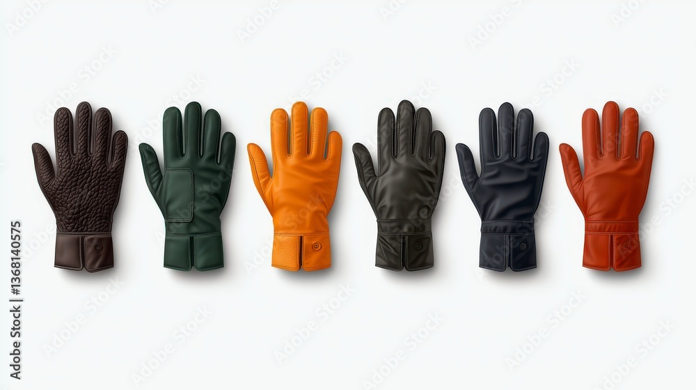 Obraz premium Color Palette: A Vibrant display of gloves, arranged in a line, each exuding unique personality and function, inviting curiosity.