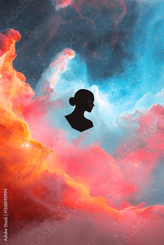 Silhouette in Nebula Sky