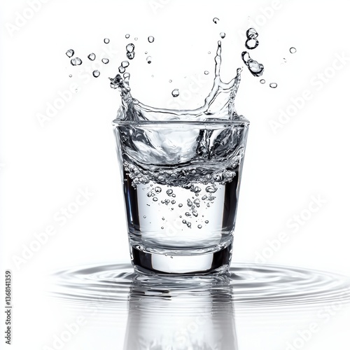 Transparent glass with erupting water splashes