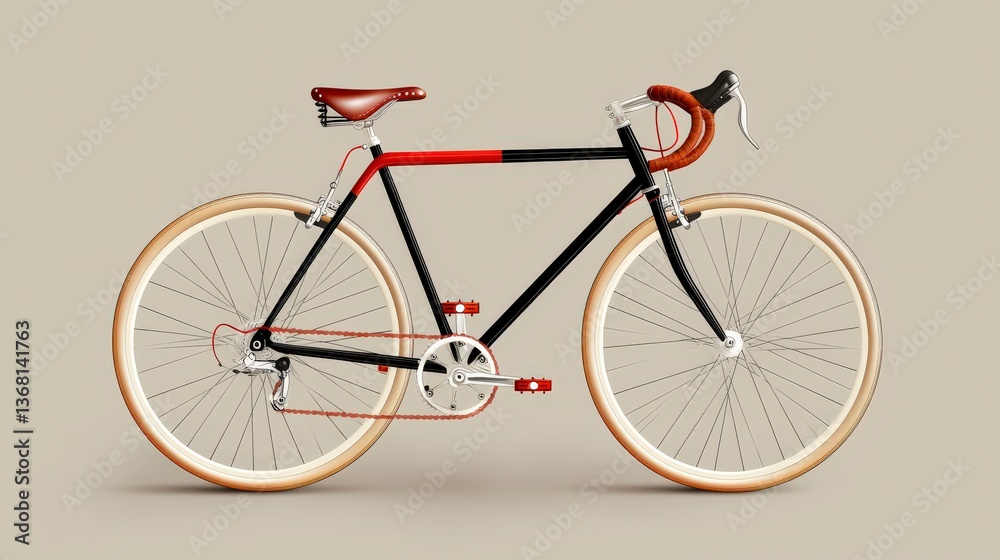 Fototapeta premium Stylish minimalist bicycle with brown leather accents on neutral background for modern design and lifestyle themes