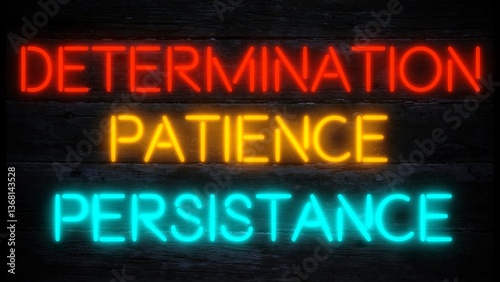 determination, patience, persistance motivational neon effect business sign