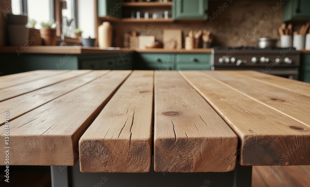 Close-up of a rustic wooden kitchen table Close-up of a rustic wooden kitchen table