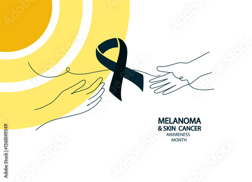 Melanoma and skin cancer awareness month banner.  Vector drawing continuous line art  illustration.