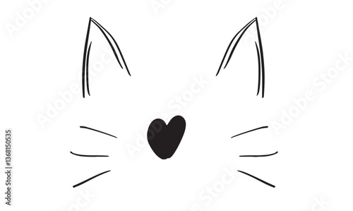Face cat dog animal pet character cartoon line drawing black color head art heart love funny icon happy cat international print doodle graphic mammal wild element paw tiger pretty baby kid wildlife 