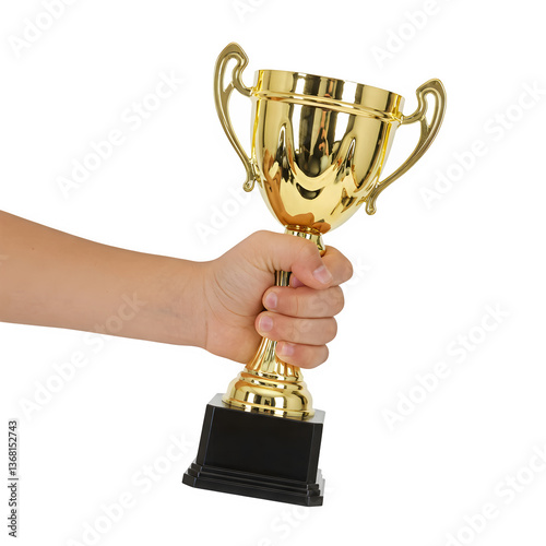 hand holding a trophy isolated on transparent background 