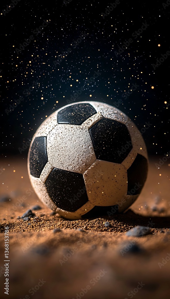 Fototapeta premium Dusty Soccer Ball with Night Field.