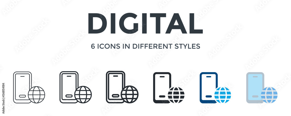 Digital Icon In Different Style Vector Illustration. Designed In Thin Line, Regular Line, Bold Line, Glyph, Color Fill, And Flat Style Can Be Used For Web Digital Icon In Different Style Vector Illustration. Designed In Thin Line, Regular Line, Bold Line, Glyph, Color Fill, And Flat Style Can Be Used For Web